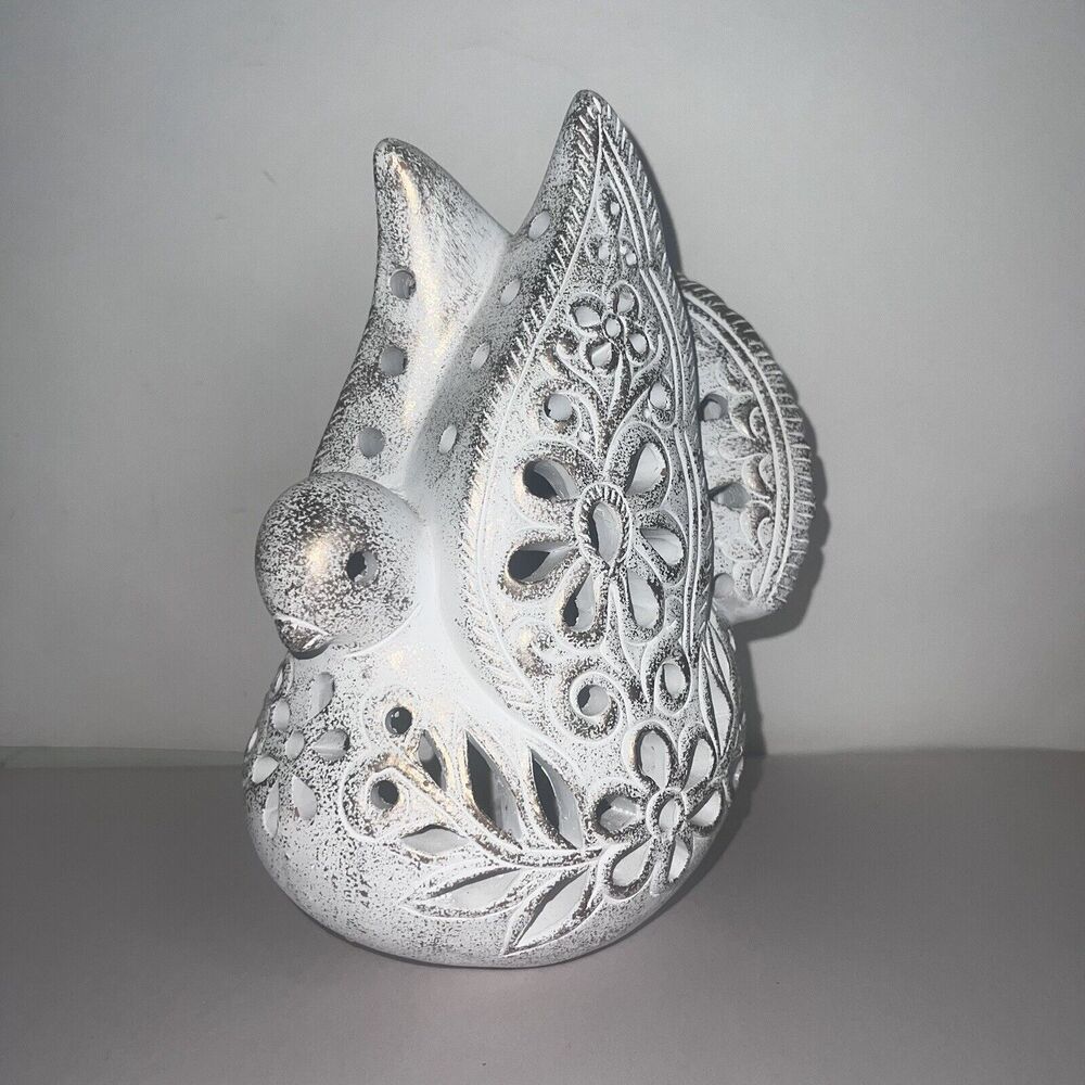 Dove Tea Light Holder White Cutout Design 8”x4” Gold Trimmed Accent